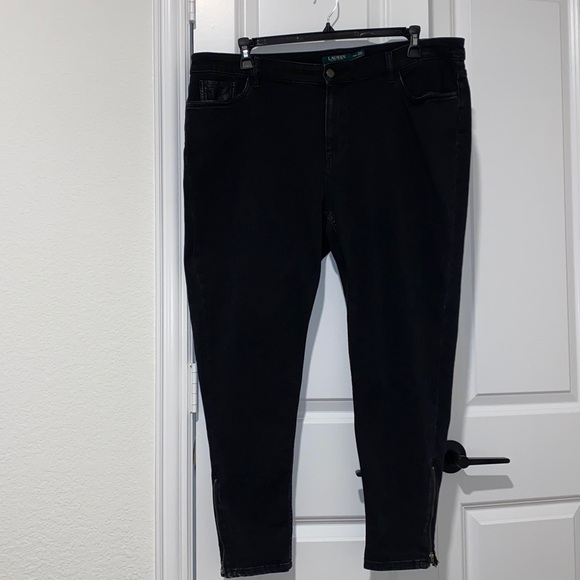 ❤️Ralph Lauren Black Leather Trim Ankle Zip Skinny Jeans - Picture 3 of 8
